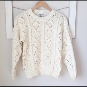 Vintage Knit Acrylic Sweater, Ivory - Women’s XS